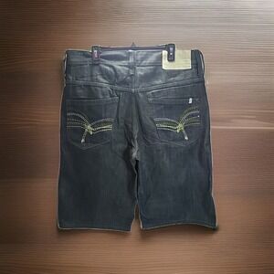Rocawear Men 38 Black Denim Jean Shorts Regular Fit Embroidered Pockets Raw Y2K